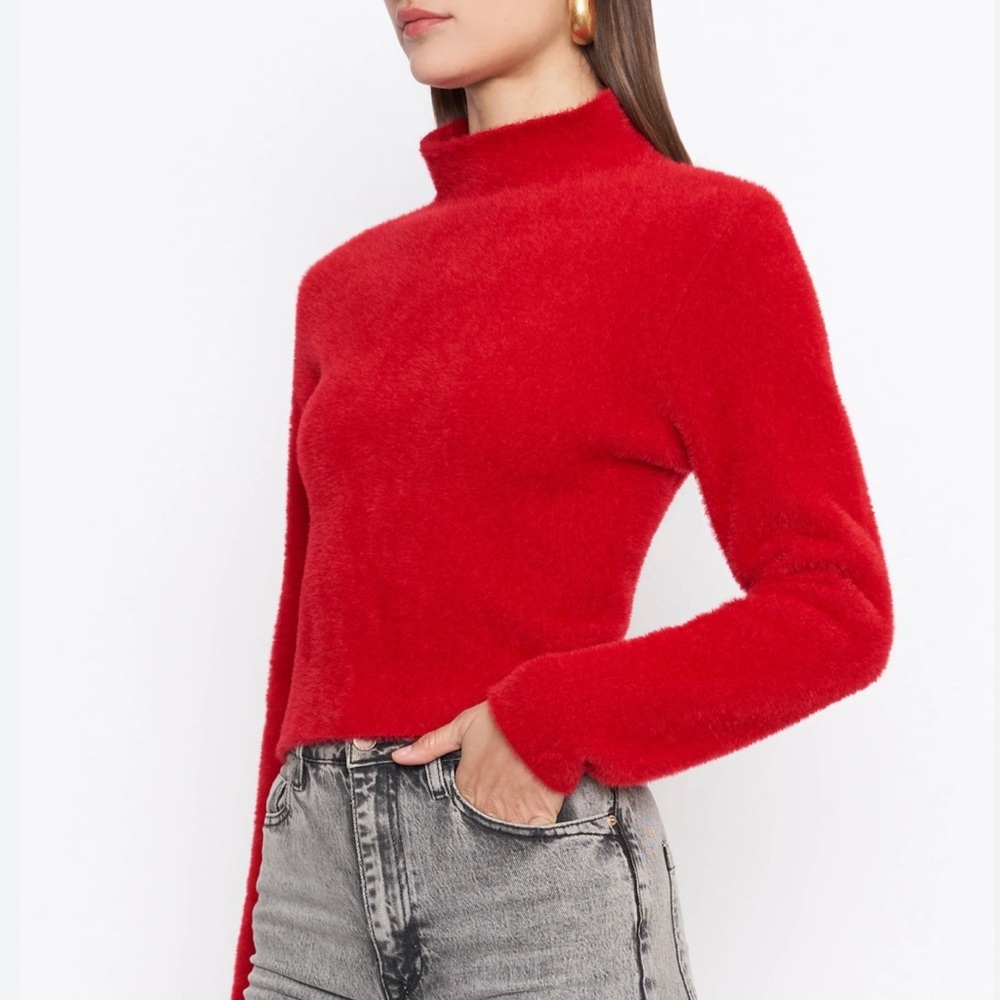 Sincerely Jules Red Fuzzy Turtleneck Sweater Size S